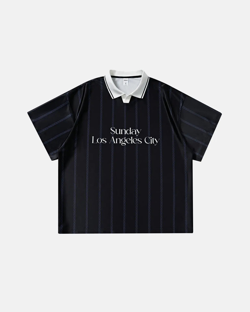 Vintage striped polo jersey by INFLATION, featuring classic design with colorful horizontal stripes and a collared neckline.