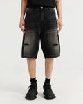 Vintage ripped washed jorts by Flation Streetwear featuring distressed denim and frayed hems, casual summer denim shorts.