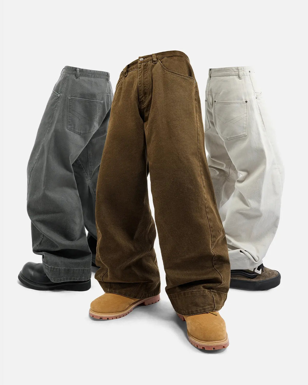 Flation Stitching Flare Baggy Jeans with high waist and distressed detailing, showcasing a relaxed streetwear style.