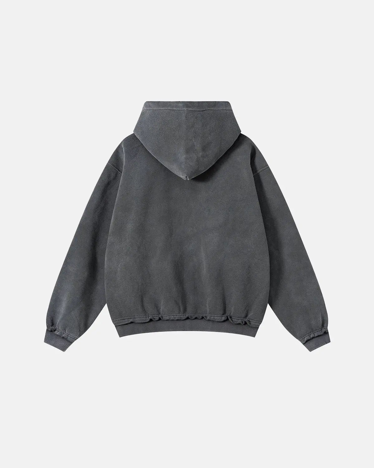 Inflation Streetwear graphic ripped washed zip-up hoodie with distressed details and casual fit, front view showing hoodie design.