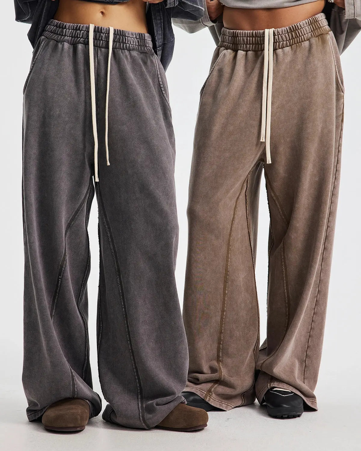 Flation Straight Leg Acid Wash Sweatpants with relaxed fit, featuring a casual streetwear style and distressed denim-inspired look.