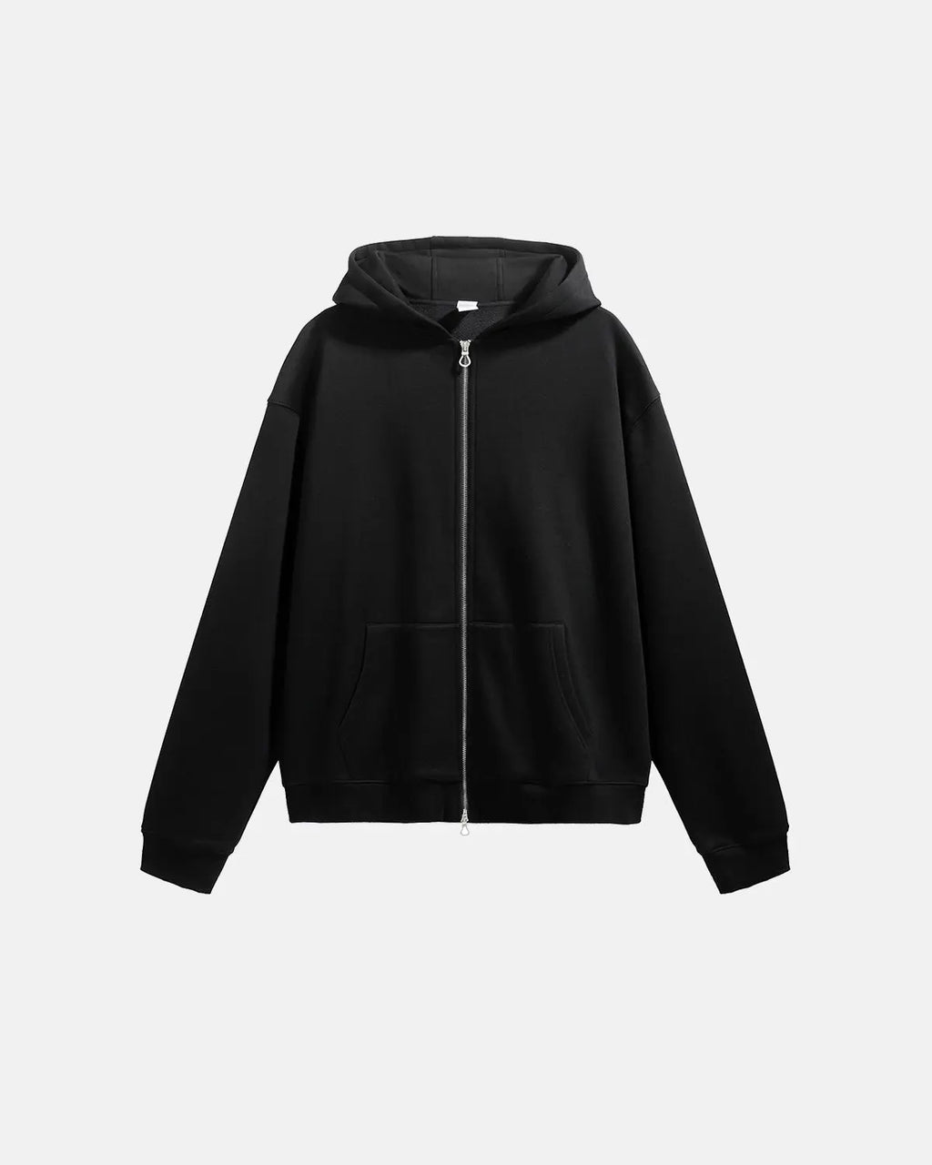 Inflation streetwear fleece zip-up oversized hoodie, soft fabric with front zipper and hood, casual streetwear style.
