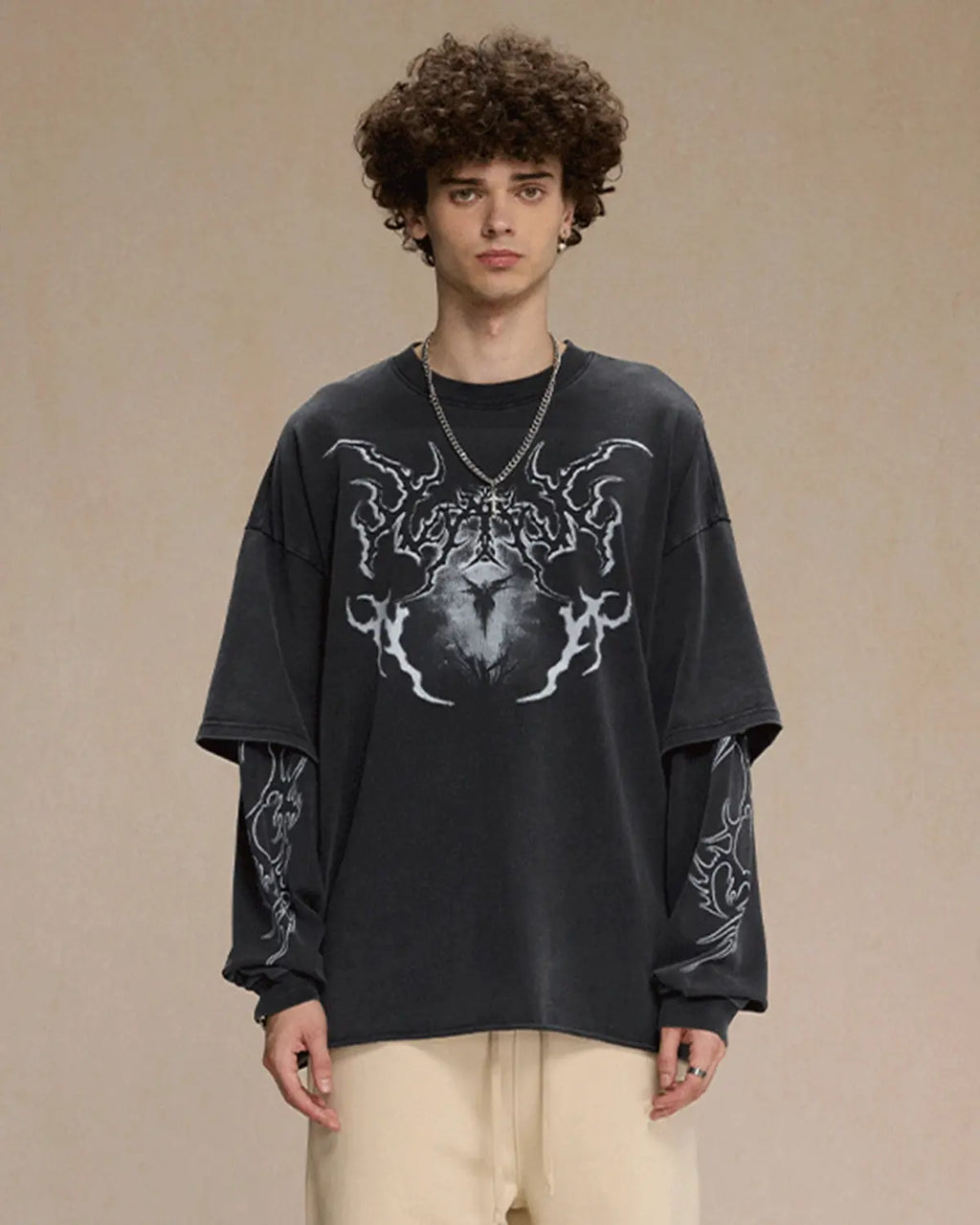 Retro Raw Edge Graphic Tee by Flation Streetwear featuring bold graphic design and raw edge detailing on a casual t-shirt.