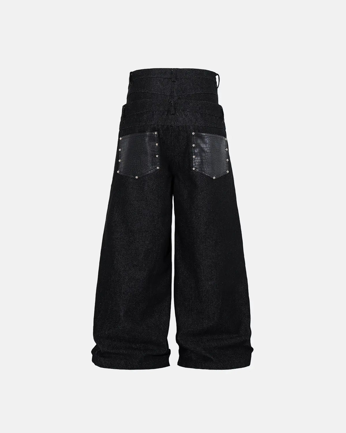 Inflation Double Waist Raw Super Baggy Jeans with distressed details and oversized fit, styled for streetwear fashion.