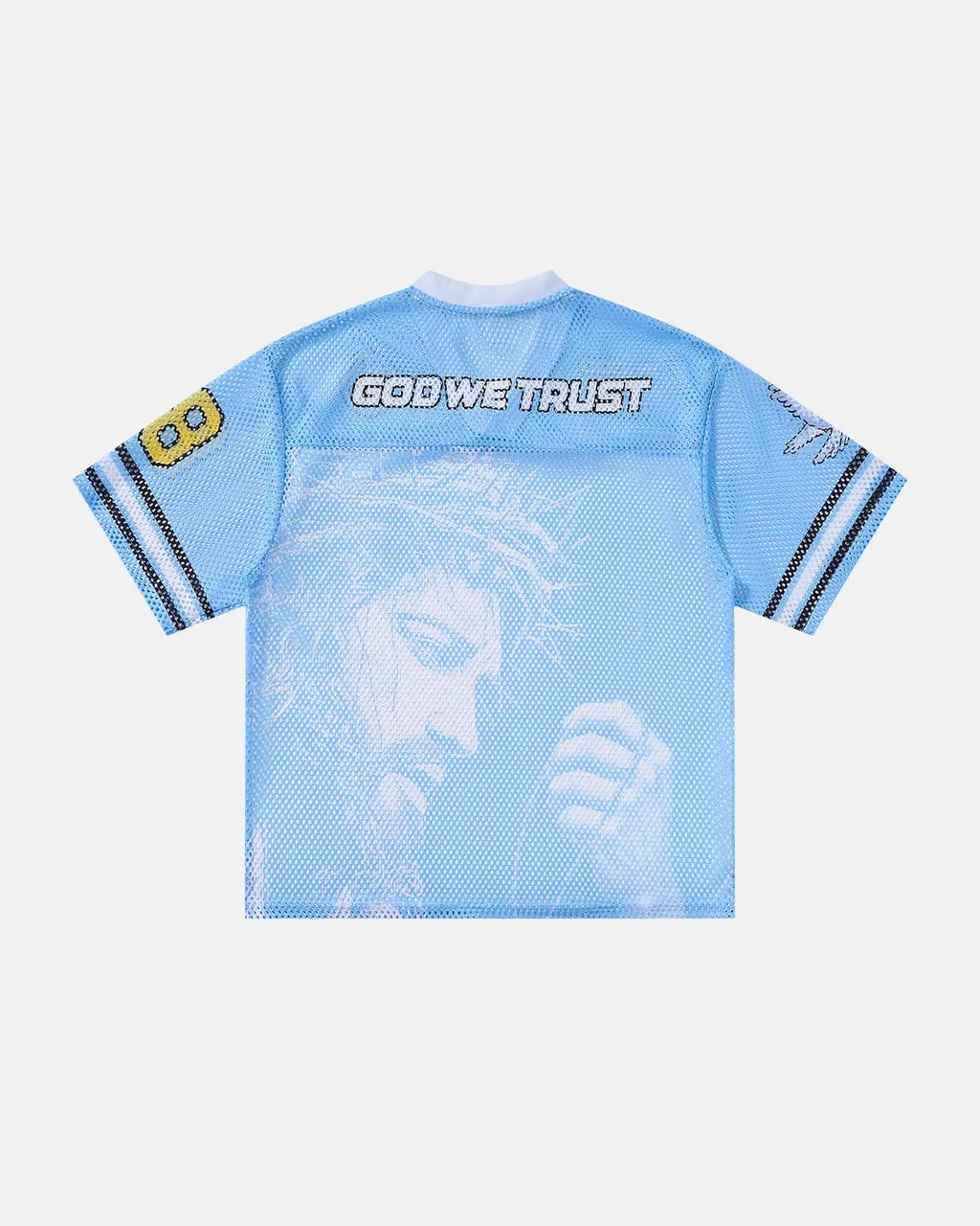 Dove Graphic Mesh Football Jersey by INFLATION featuring bold graphic design and breathable mesh fabric for sportswear style
