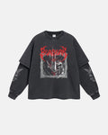Graphic distressed acid wash layered T-shirt by Flation streetwear, featuring a worn-in, layered design with bold graphic details.
