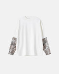 Camo layered oversized T-shirt by Flation Streetwear featuring a camouflage pattern and relaxed fit on a mannequin.