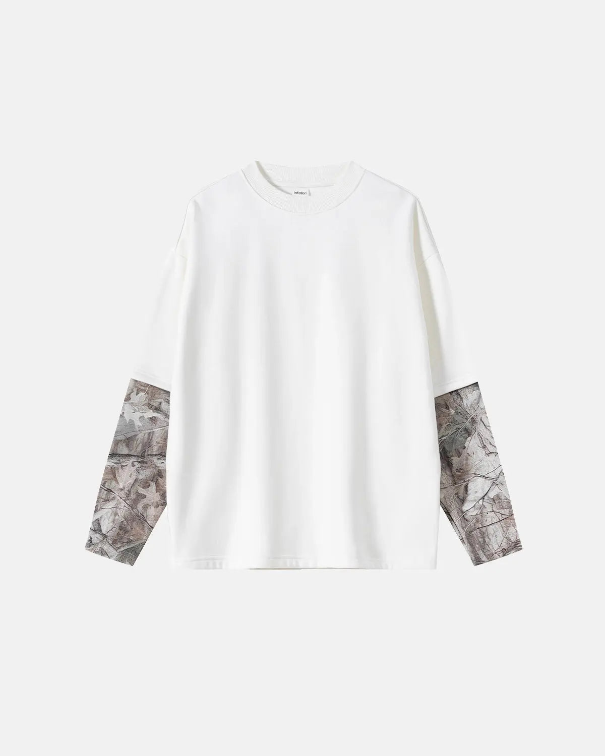 Camo layered oversized T-shirt by INFLATION Streetwear featuring a relaxed fit and camouflage pattern on soft fabric