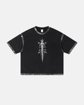 Inflation Streetwear distressed painted graphic boxy T-shirt with bold design and relaxed fit, casual style for streetwear fashion.