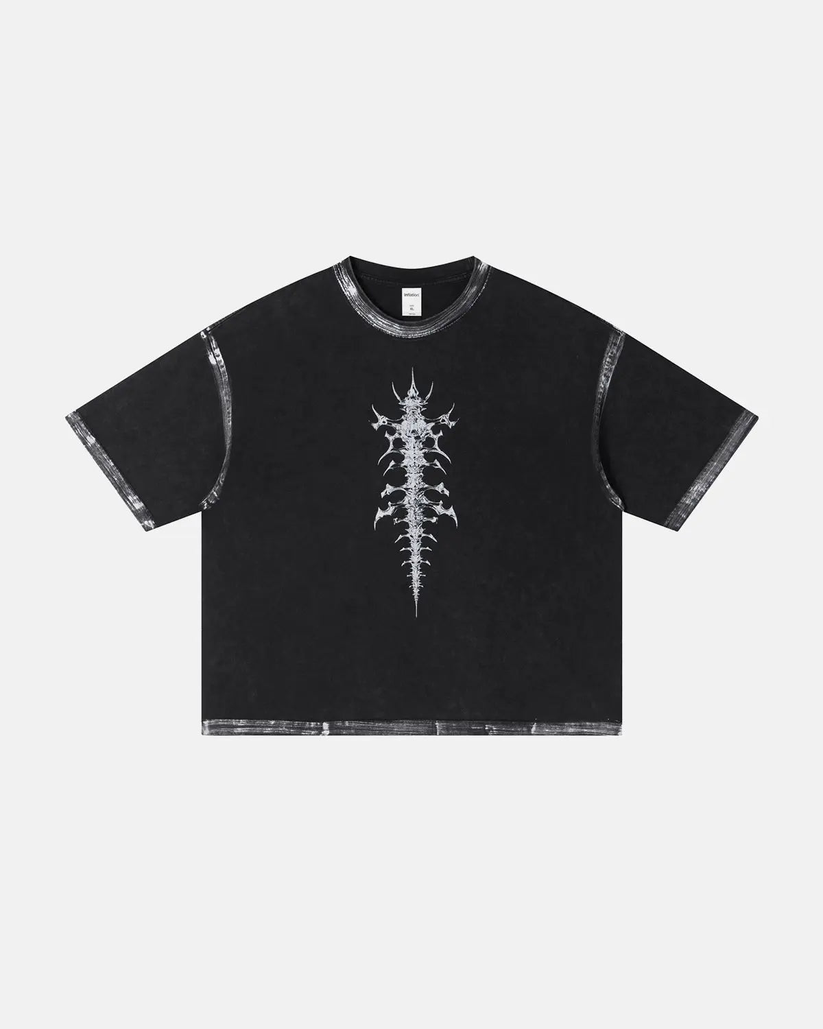 Inflation Streetwear distressed painted graphic boxy T-shirt with bold design and relaxed fit, casual style for streetwear fashion.
