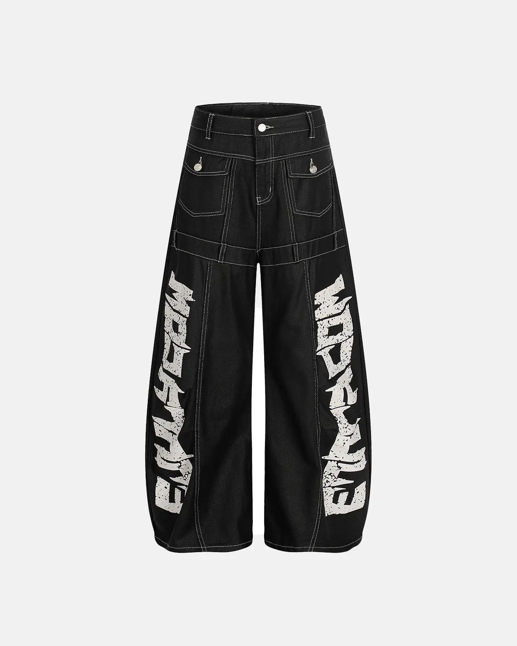 In inflation Letter Graphic Cargo Barrel Jeans featuring bold letter graphics and a relaxed streetwear fit in denim.