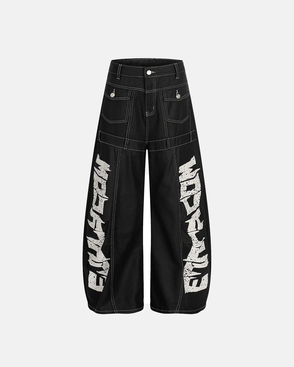 In inflation Letter Graphic Cargo Barrel Jeans featuring bold letter graphics and a relaxed streetwear fit in denim.