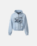 Inflation streetwear graffiti character distressed washed zip hoodie featuring bold graffiti art and a casual, worn look.