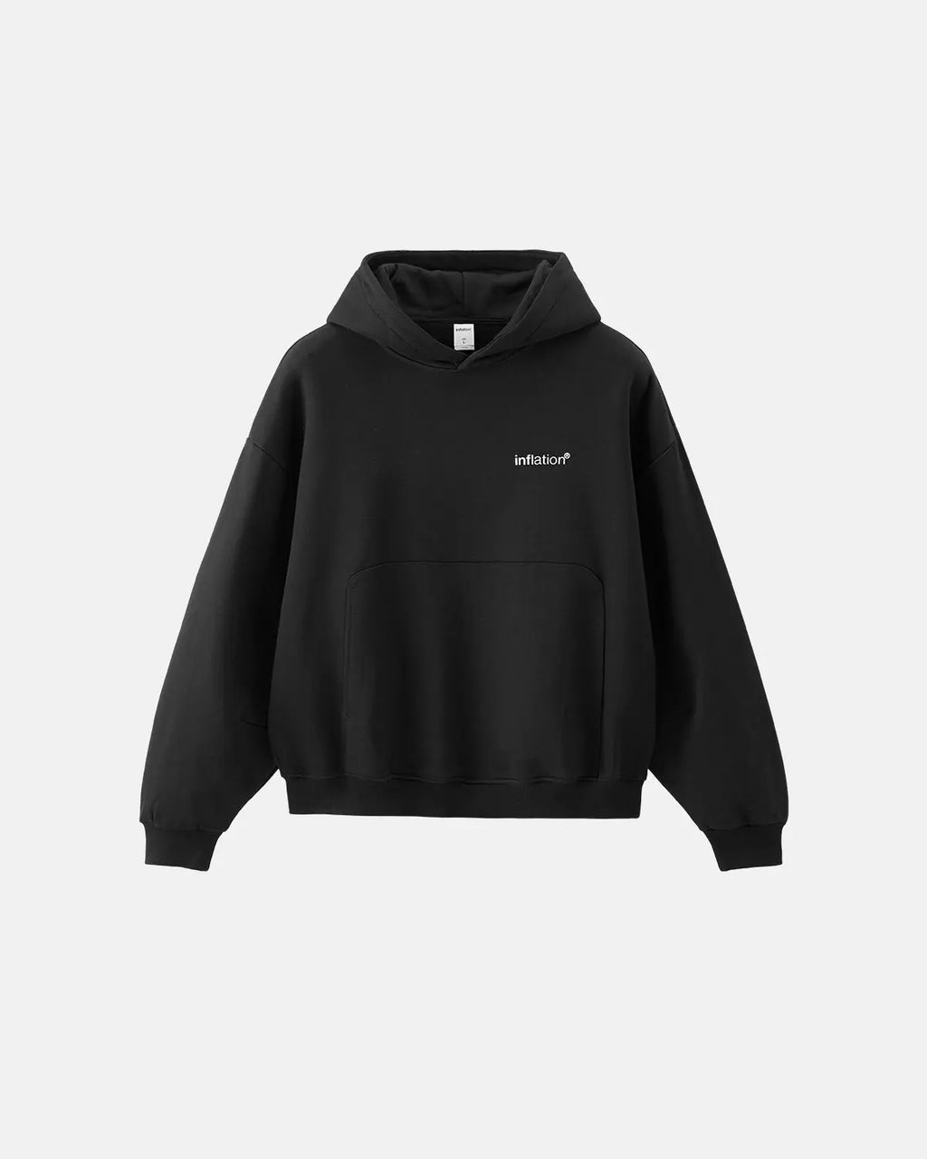 Inflation Streetwear Logo Comfy Boxy Fit Hoodie in neutral color, featuring a bold logo design on the front.