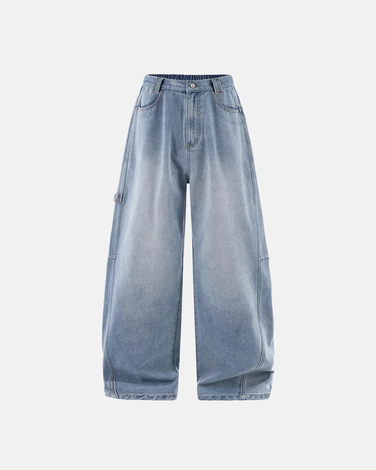 Distressed baggy cargo jeans by Flation featuring a relaxed fit, multiple pockets, and ripped details for streetwear style.