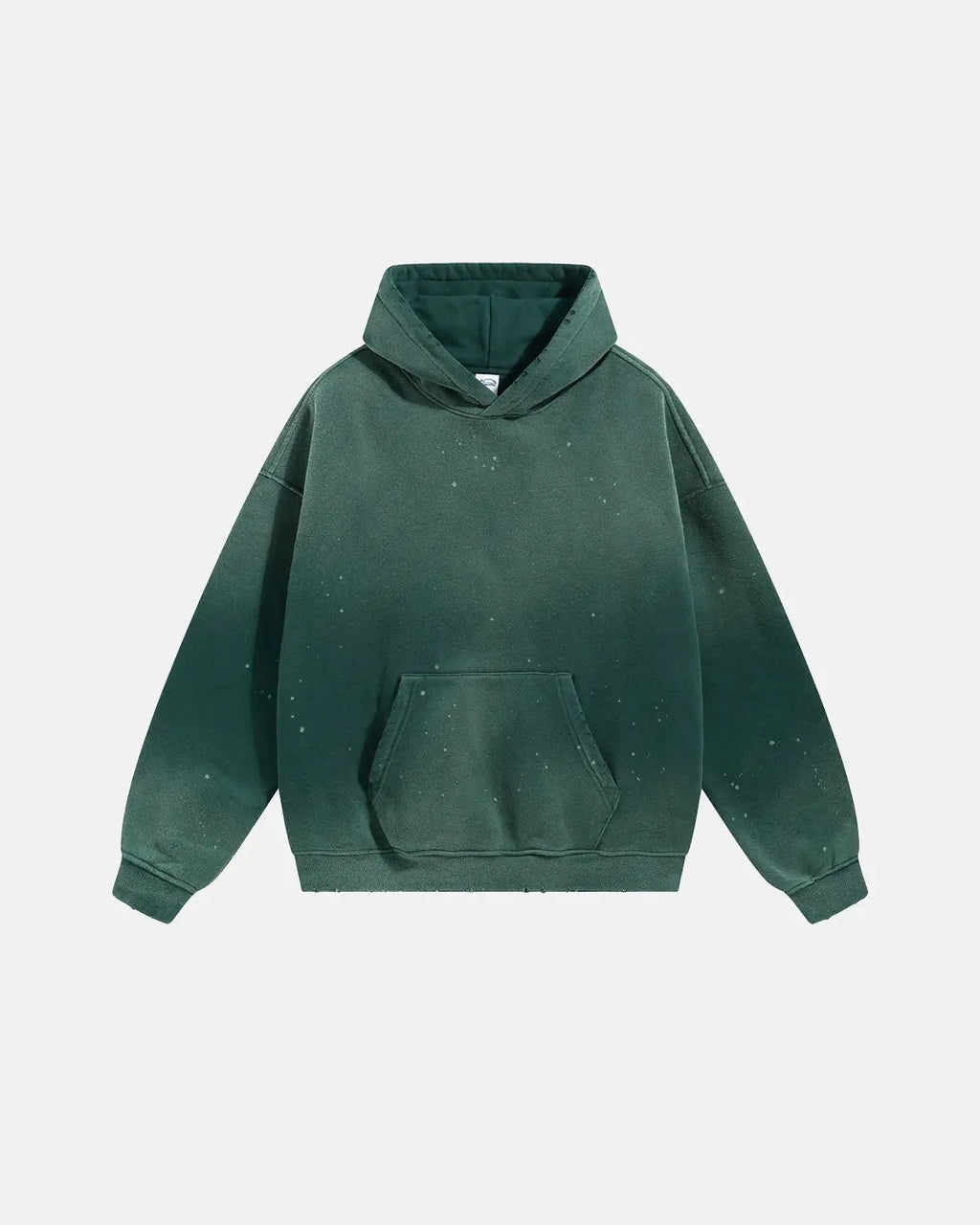 Acid washed ripped fleece hoodie by Flation featuring distressed details and a relaxed streetwear style.