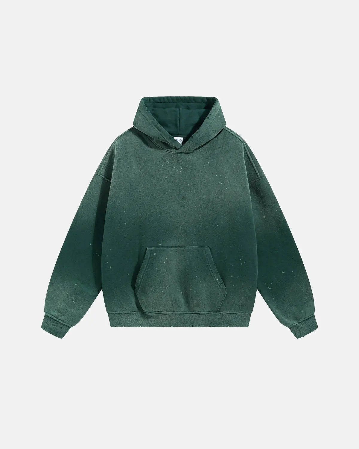 Acid washed ripped fleece hoodie by Flation featuring distressed details and a relaxed streetwear style.