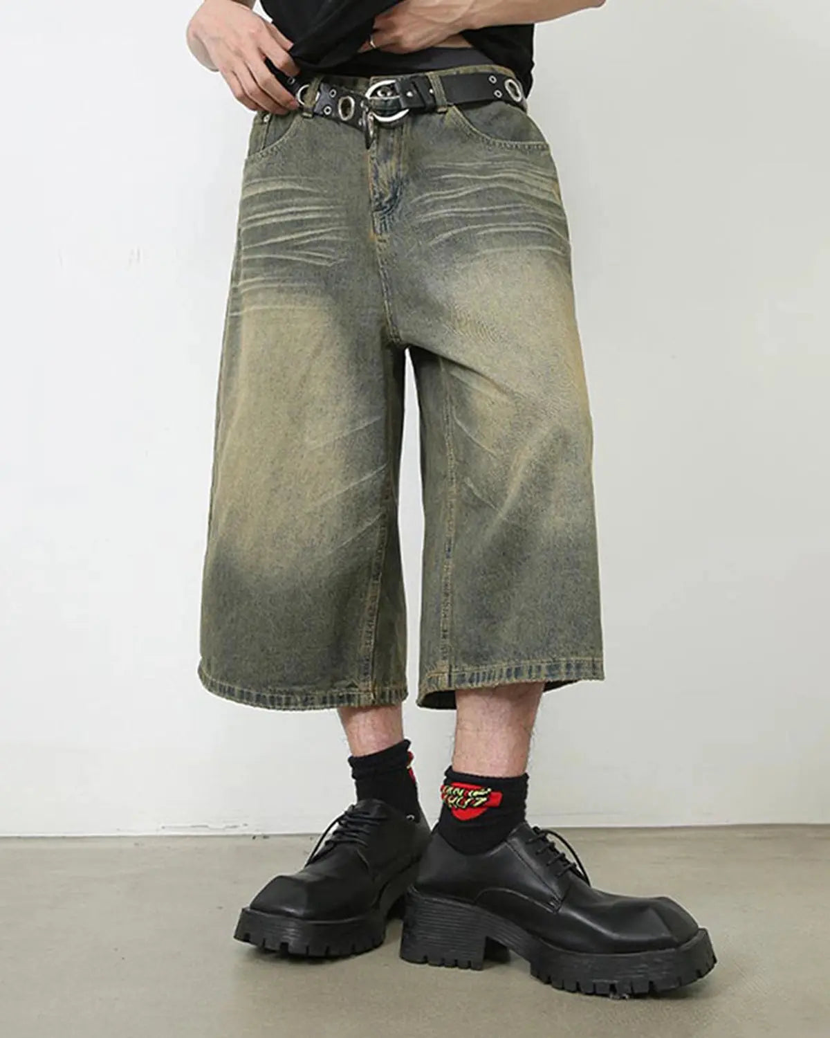 Baggy Jumbo Jorts by Flation Streetwear featuring oversized denim shorts with a relaxed fit and distressed details.