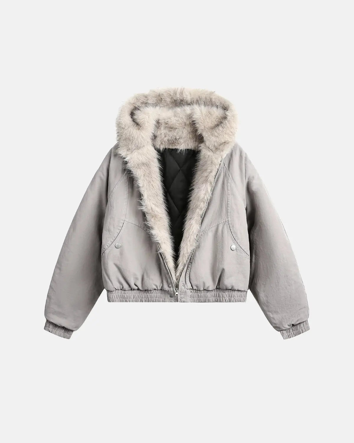 Inflation brand faux fur-lined hooded bomber jacket with a stylish streetwear design, featuring a cozy, insulated look.