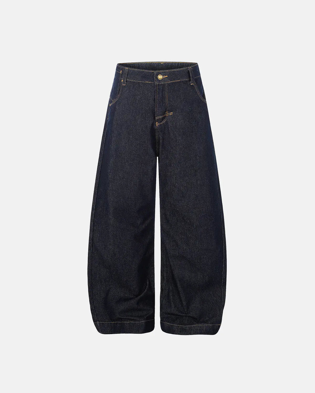 Inflation Raw Wash Barrel Jeans with cinch back, casual streetwear denim pants featuring a relaxed fit and distressed detailing.