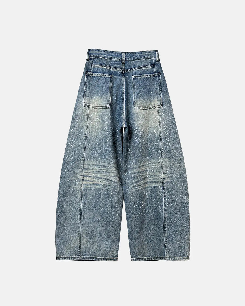 Inflation brand washed barrel baggy jeans with rhinestone detailing, casual streetwear pants in a relaxed fit.
