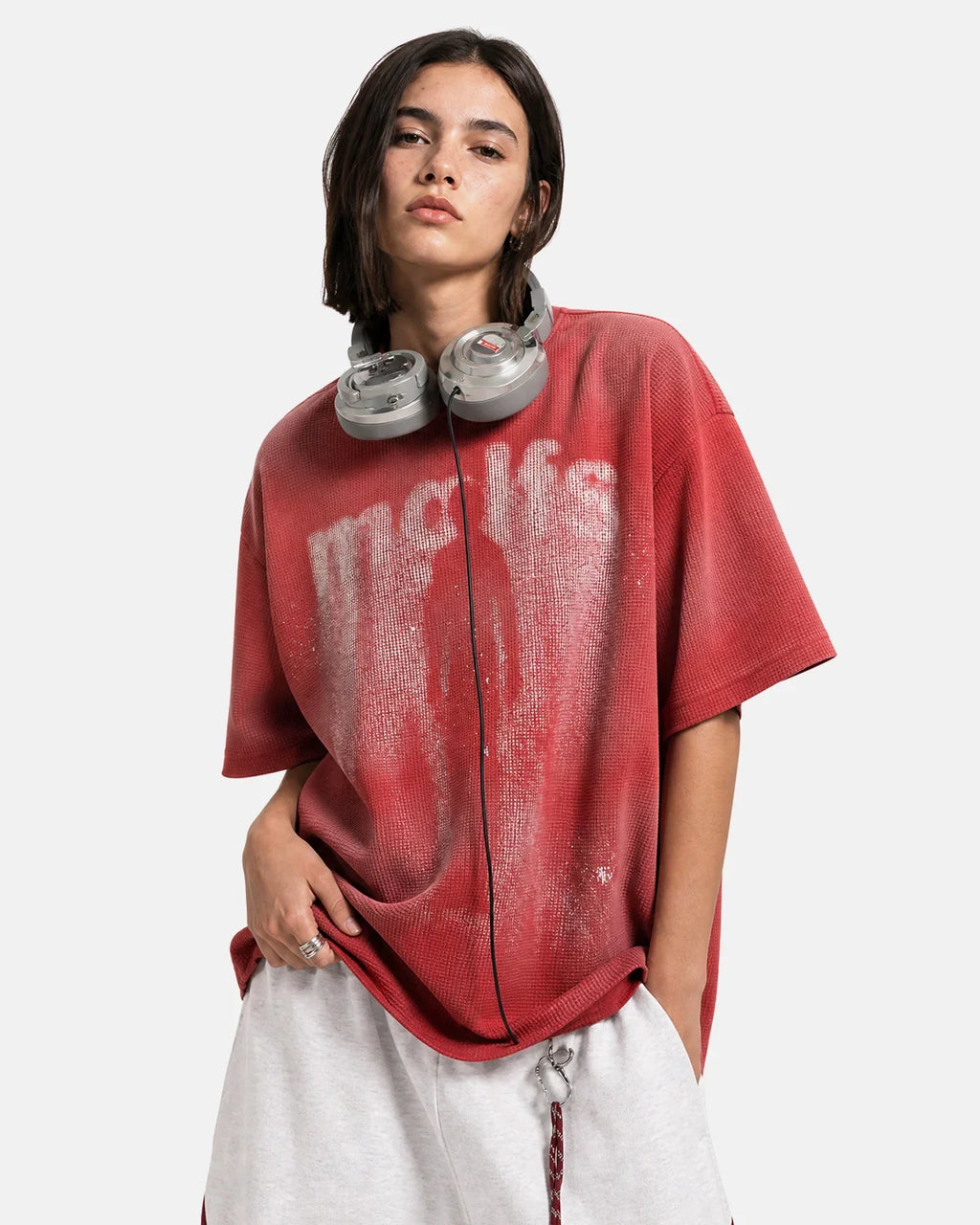 Black Gothic letter print cotton T-shirt by INFLATION featuring bold, stylized letter graphics on the front.