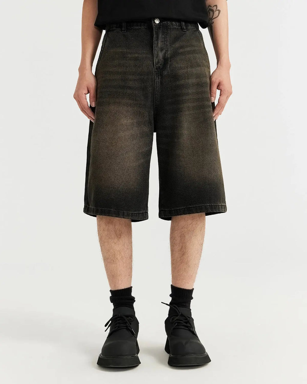 Pair of retro washed Flation streetwear jeans, showcasing distressed denim and relaxed fit, perfect for casual street style.