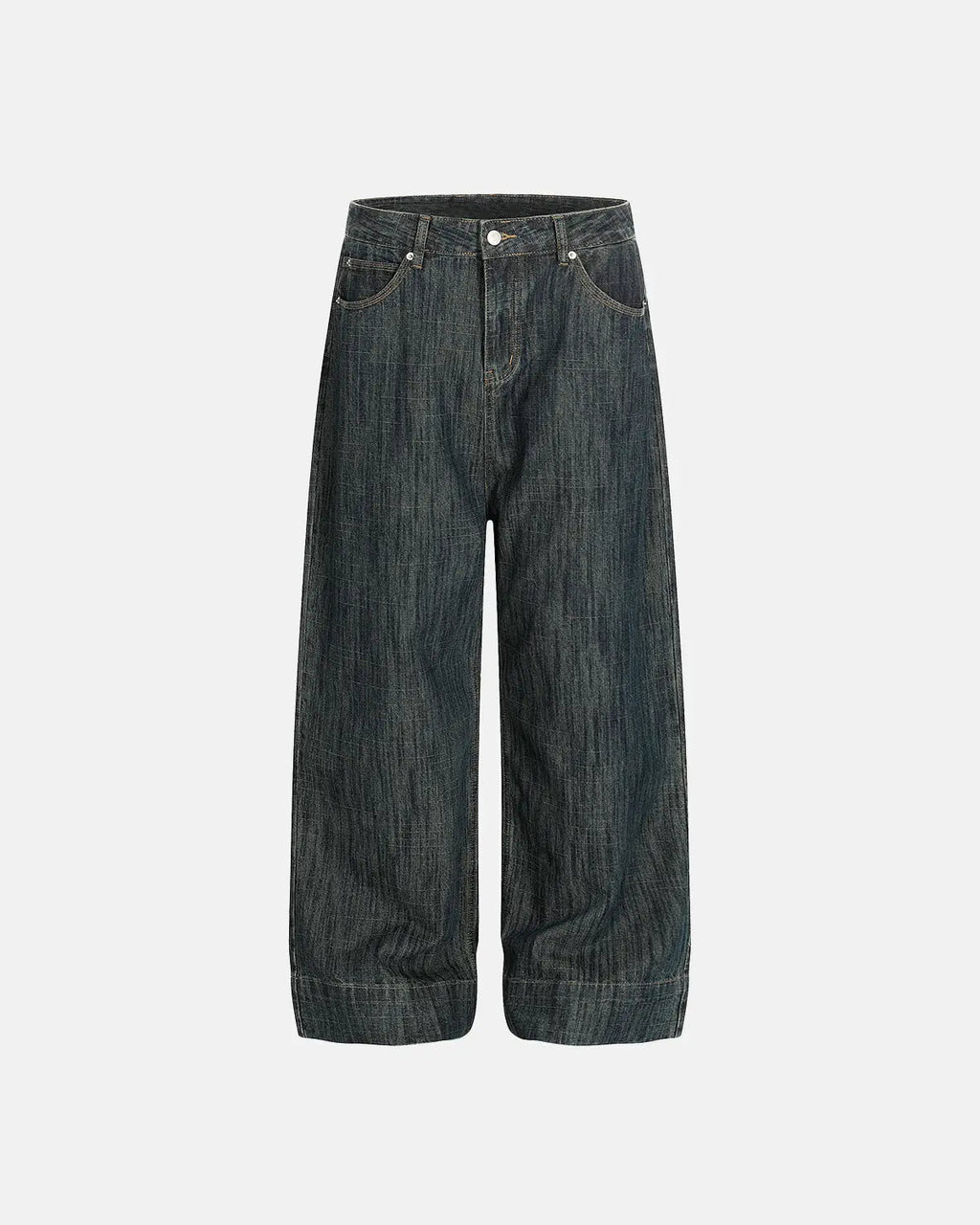 Flation Cinch Back Bamboo Weave Jeans displaying high-waisted pants with bamboo texture and cinch back design.