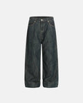 Flation Cinch Back Bamboo Weave Jeans displaying high-waisted pants with bamboo texture and cinch back design.