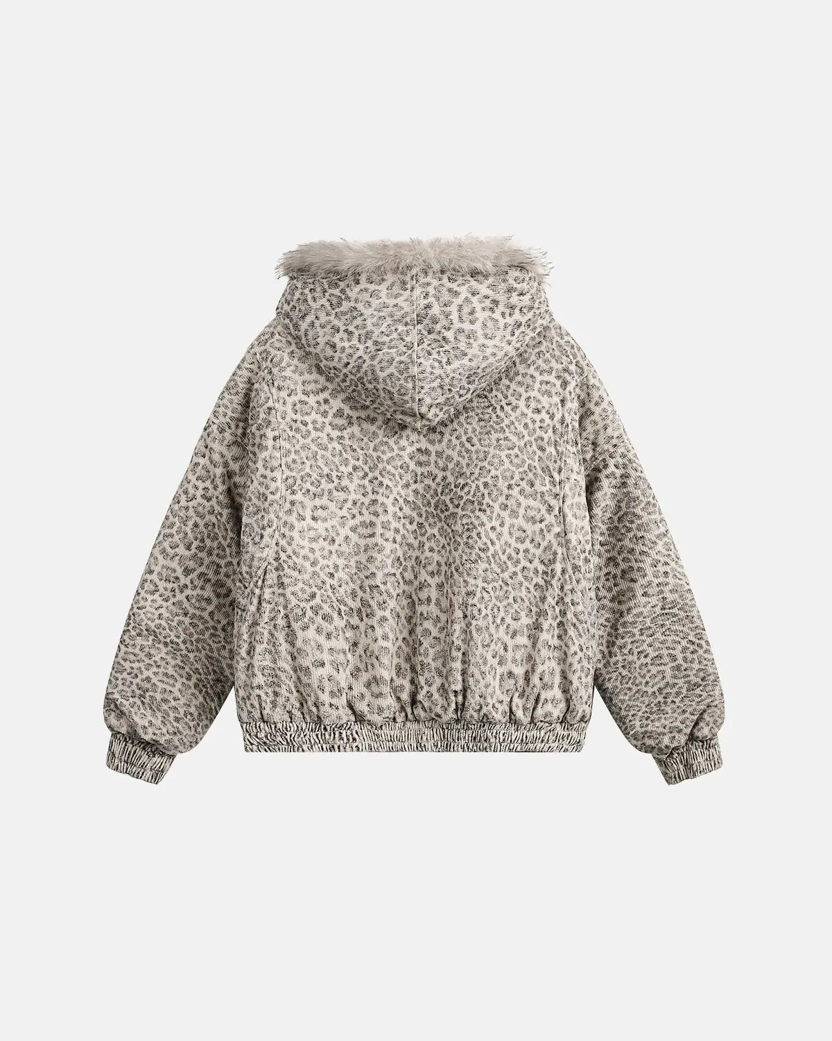 Leopard faux fur lined bomber jacket by INFLATION featuring a stylish leopard print and cozy fur trim, perfect for streetwear fashion.