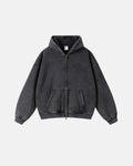 Flation vintage washed zip-up hoodie with front pockets, soft fabric, and casual style, shown in a relaxed fit.