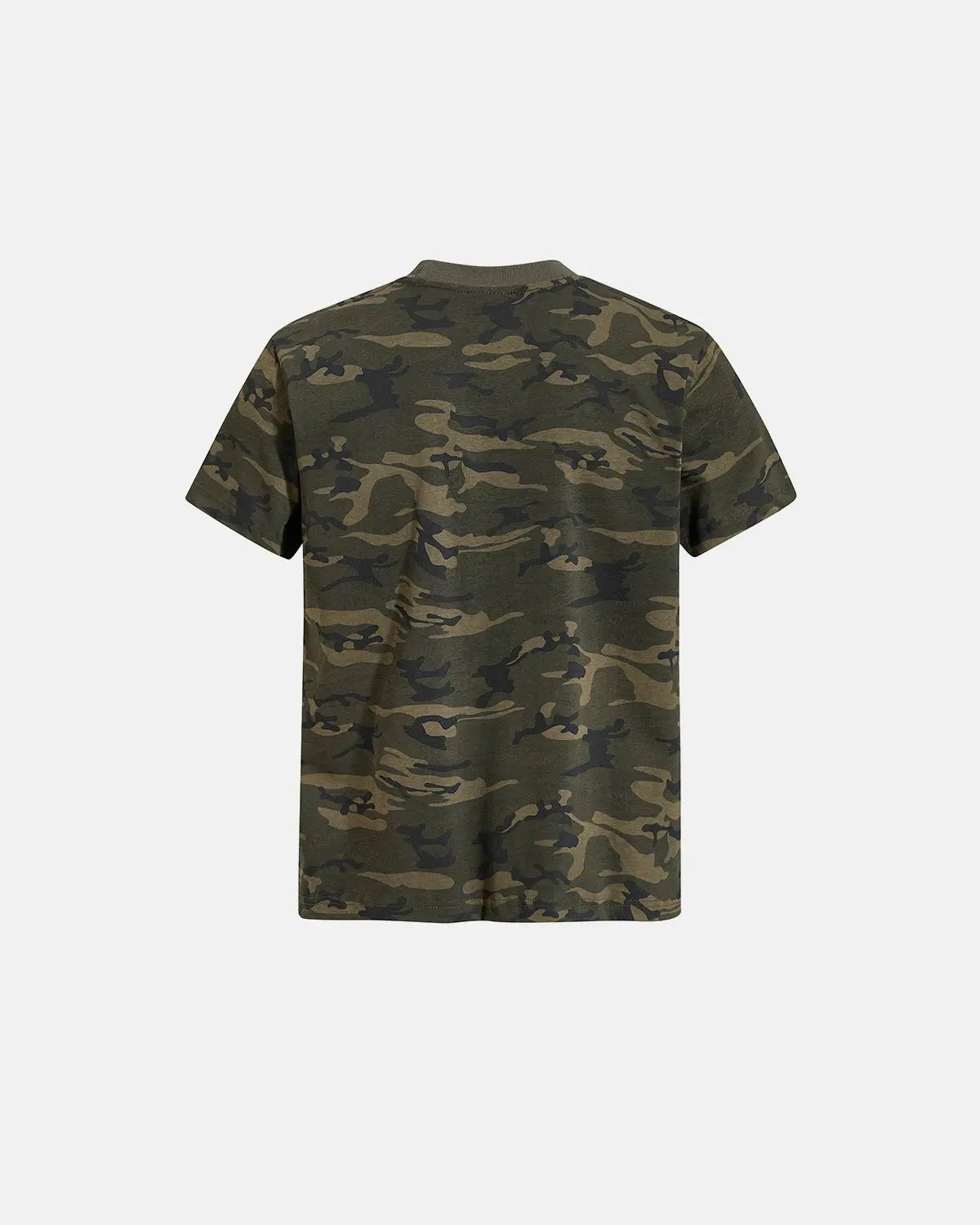 Inflation Camo Script Boxy T-Shirt featuring camouflage design and bold logo, casual streetwear style for everyday wear.