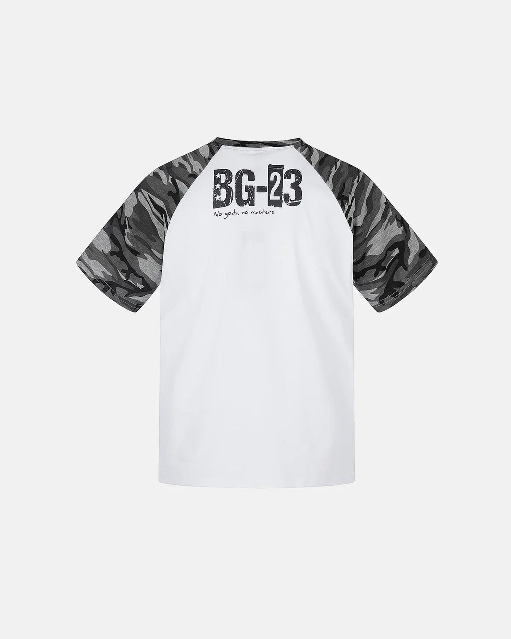 Inflation Streetwear camo sleeve graphic boxy T-shirt with bold camouflage design and relaxed fit, front view.