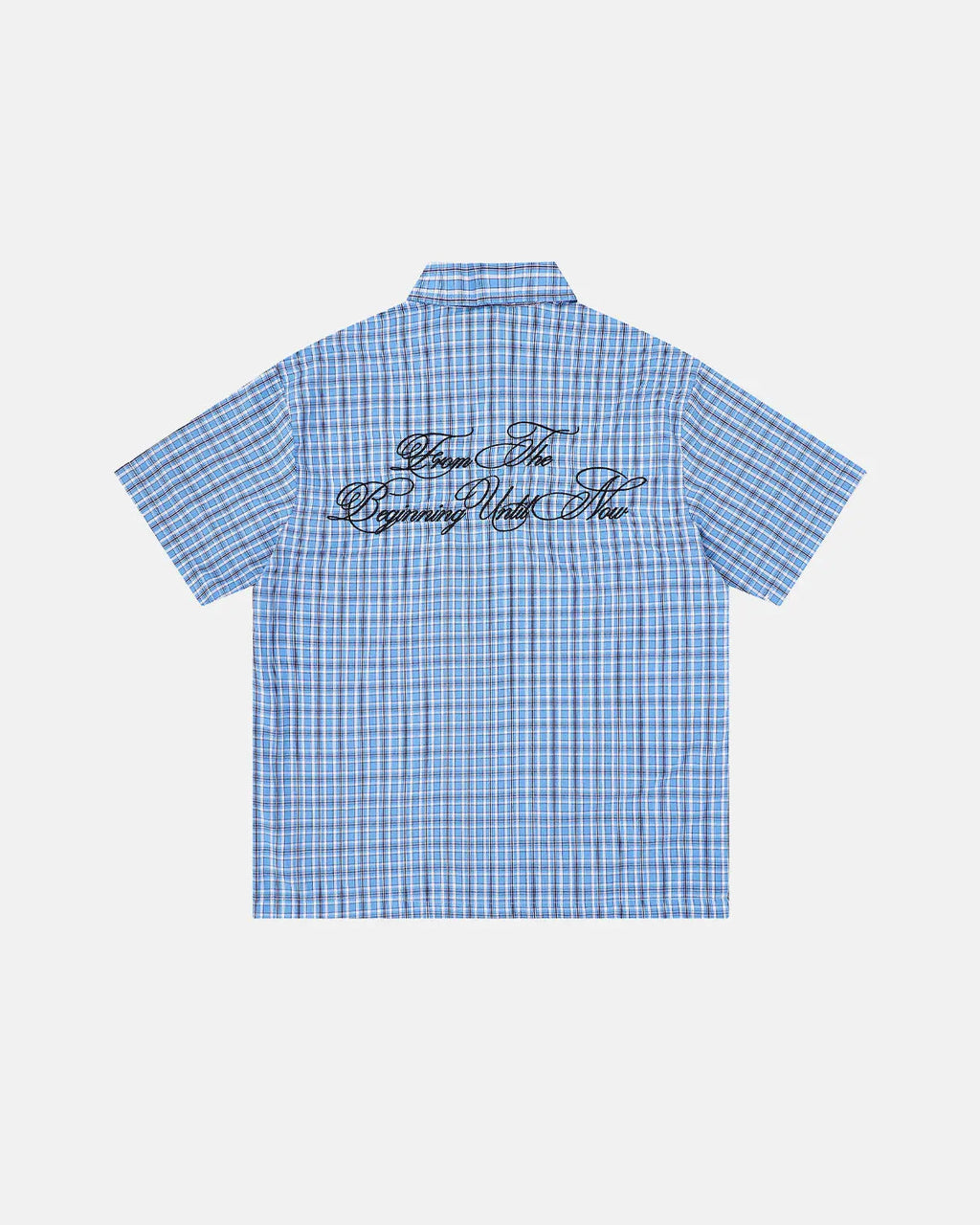 Inflation Streetwear plaid script embroidered short-sleeve shirt with a classic check pattern and embroidered logo on the chest.