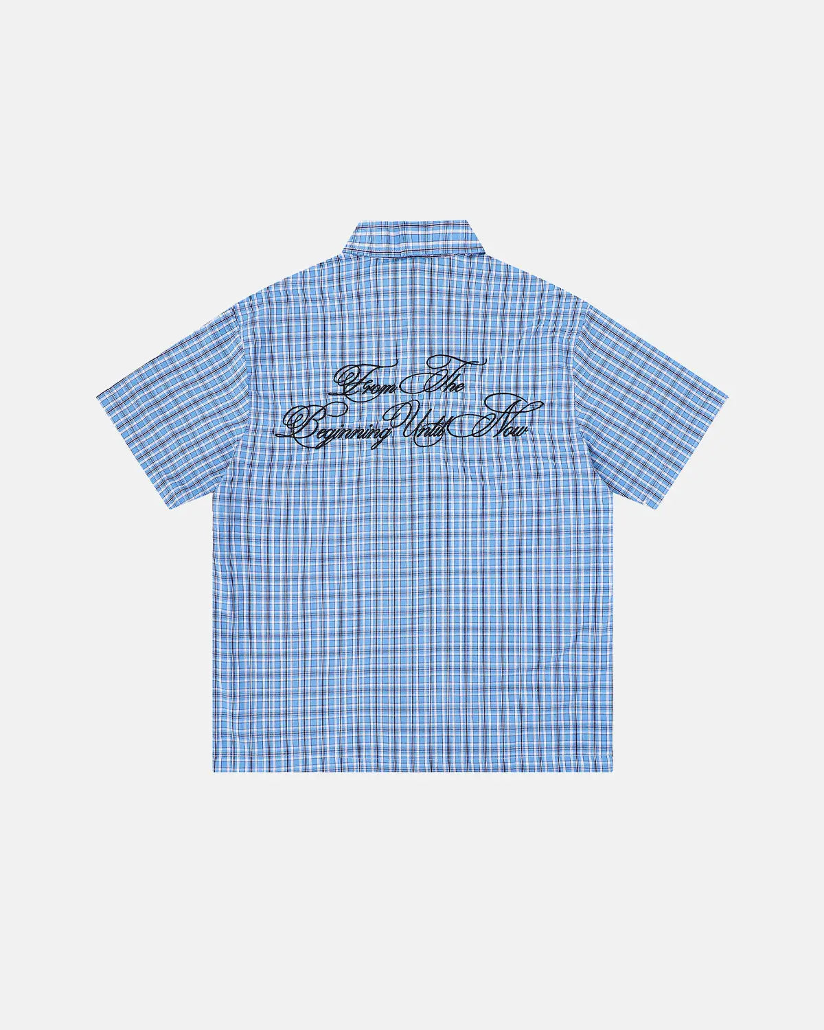 Inflation Streetwear plaid script embroidered short-sleeve shirt with a classic check pattern and embroidered logo on the chest.