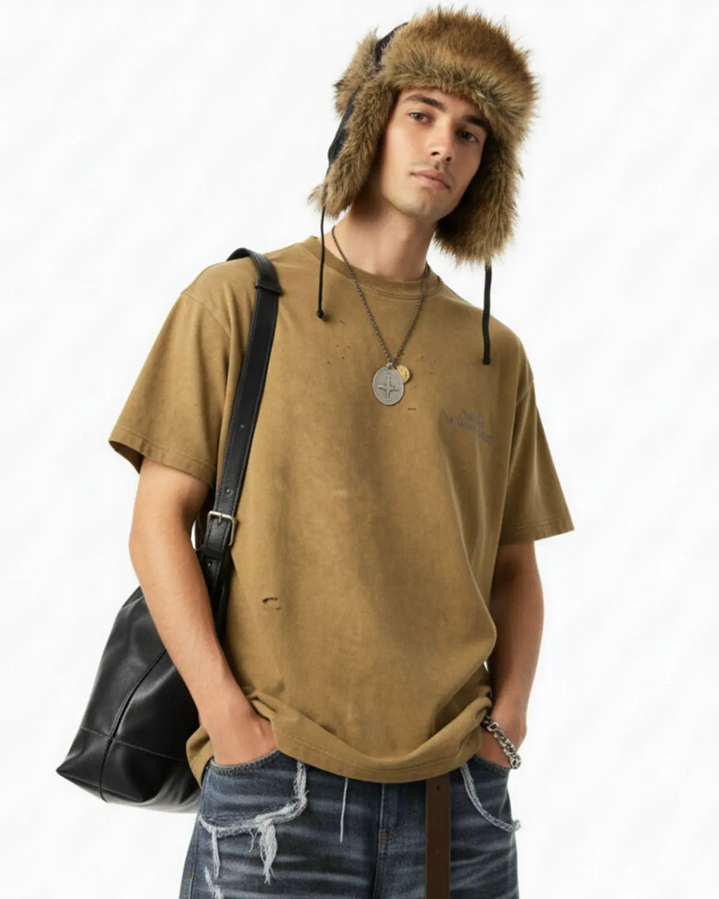 Distressed tie-dye reflective print T-shirt by Inflation Streetwear, featuring bold design and casual fit.