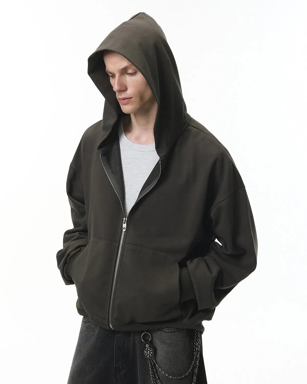 Flation streetwear French Terry zip-up hoodie with front pockets and adjustable hood, casual style for everyday wear
