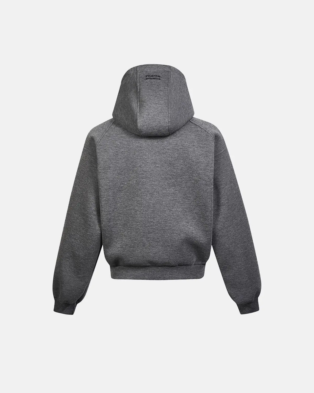 Gray Flation boxy zip-up hoodie with a relaxed fit, front pockets, and a drawstring hood, casual and stylish for everyday wear.