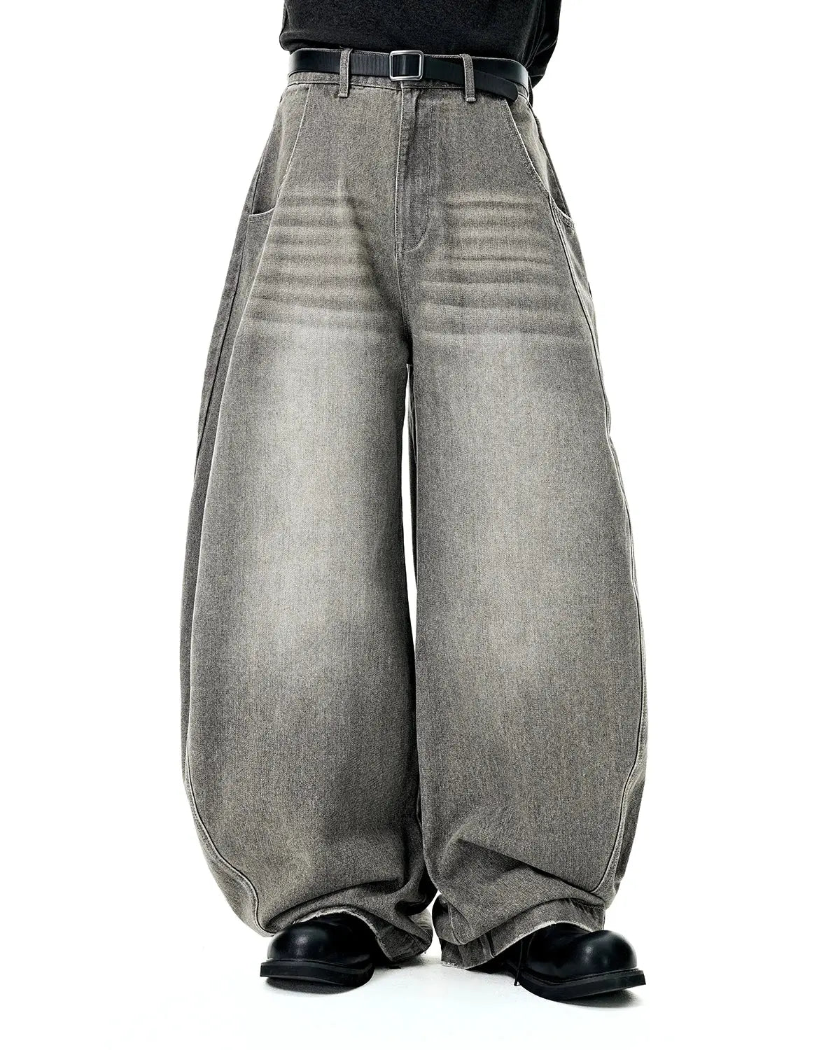 Inflation Washed Barrel Baggy Jeans, men's casual pants with a relaxed fit and distressed denim look.