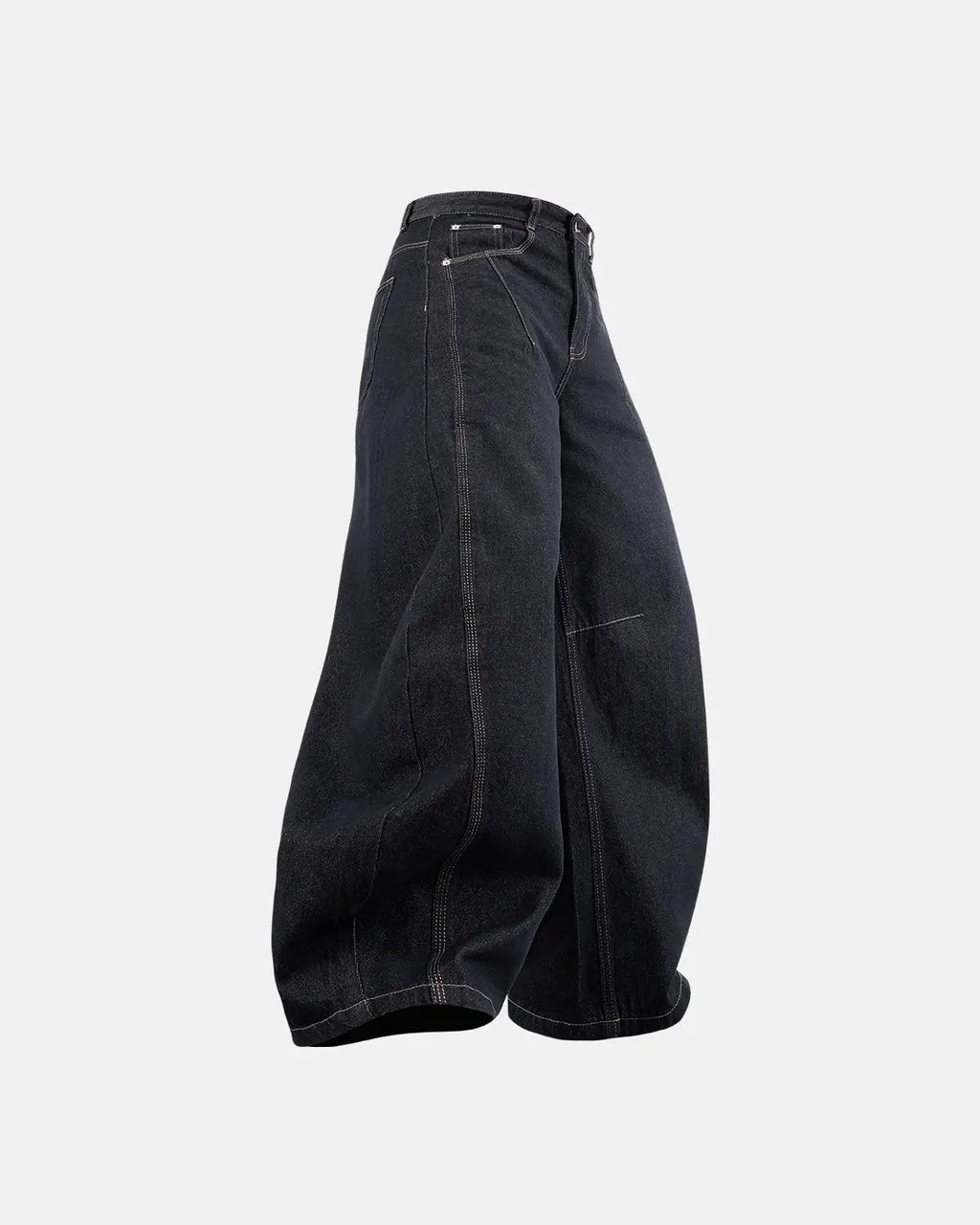 Flation Raw Color Barrel Baggy Jeans, casual pants with a relaxed fit, featuring raw hem and vibrant color details.