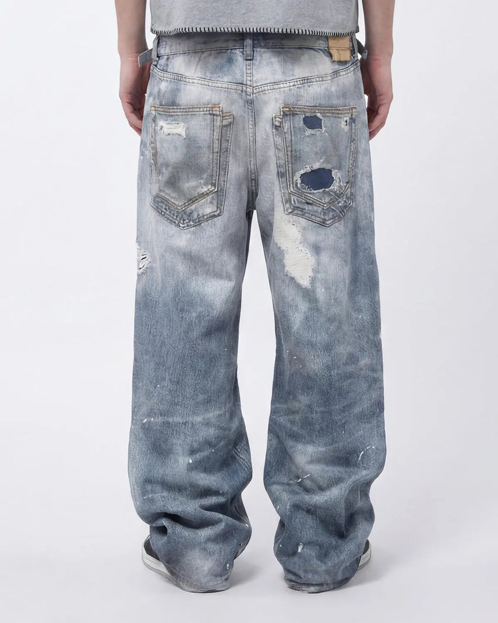 Layered digital print baggy jeans by INFLATION Streetwear featuring a relaxed fit and unique graphic design.