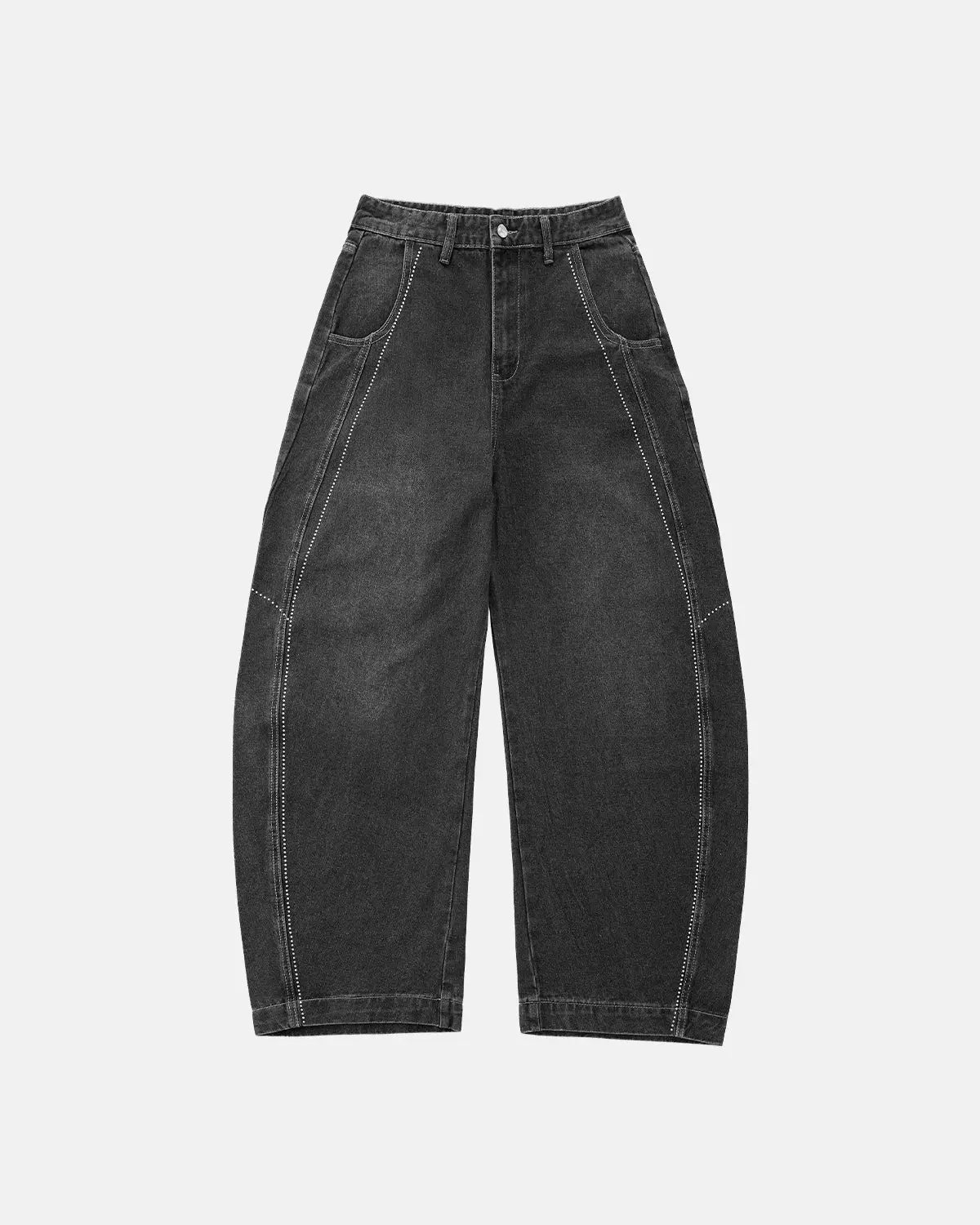 Inflation Streetwear rhinestone stitching barrel jeans, stylish pants with decorative rhinestone details and a relaxed fit.