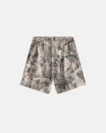 Inflation brand Realtree camo shorts, casual pants with green and brown camouflage pattern, comfortable streetwear style.