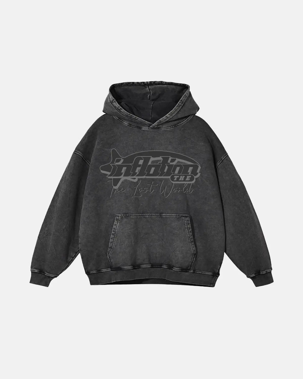 Graphic Washed Hoodie by Flation Streetwear featuring a bold printed design and a relaxed fit on a model.