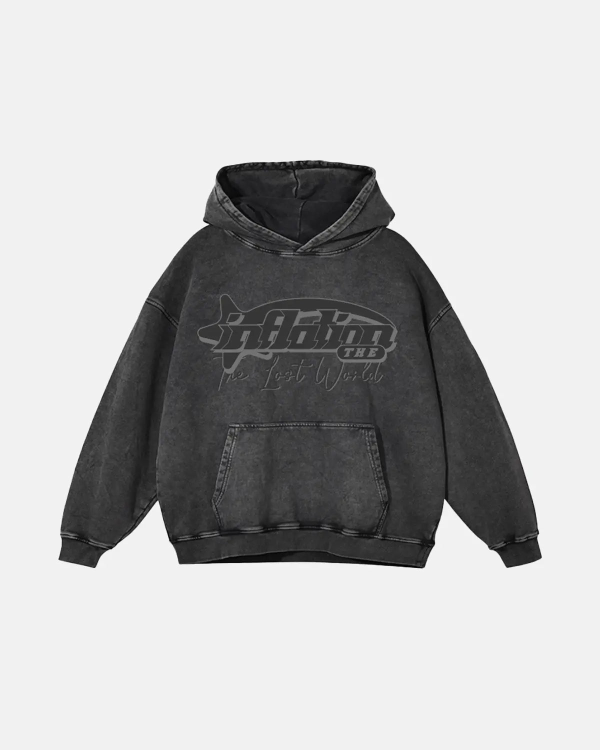Graphic Washed Hoodie by Flation Streetwear featuring a bold printed design and a relaxed fit on a model.