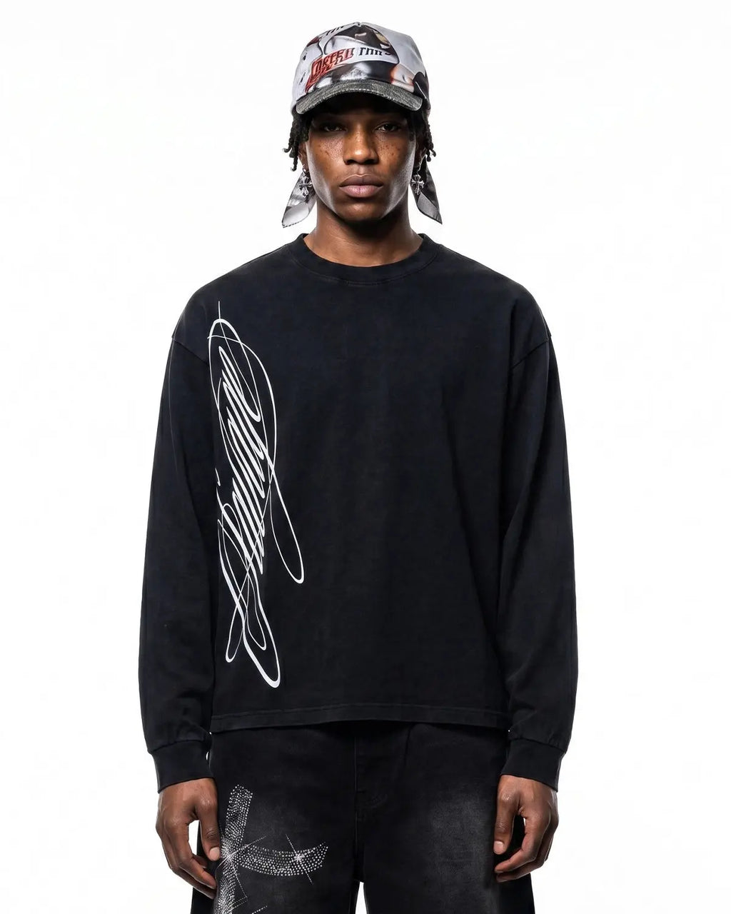Inflation Streetwear Boxy Script Graphic Washed T-Shirt with bold text design on soft fabric, casual streetwear style.