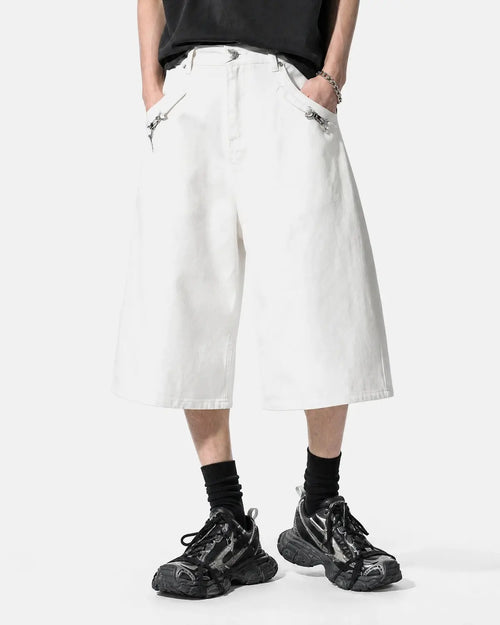 Inflation Back Buckle Longline Casual Shorts, men's pants featuring a back buckle detail and relaxed fit, stylish streetwear design