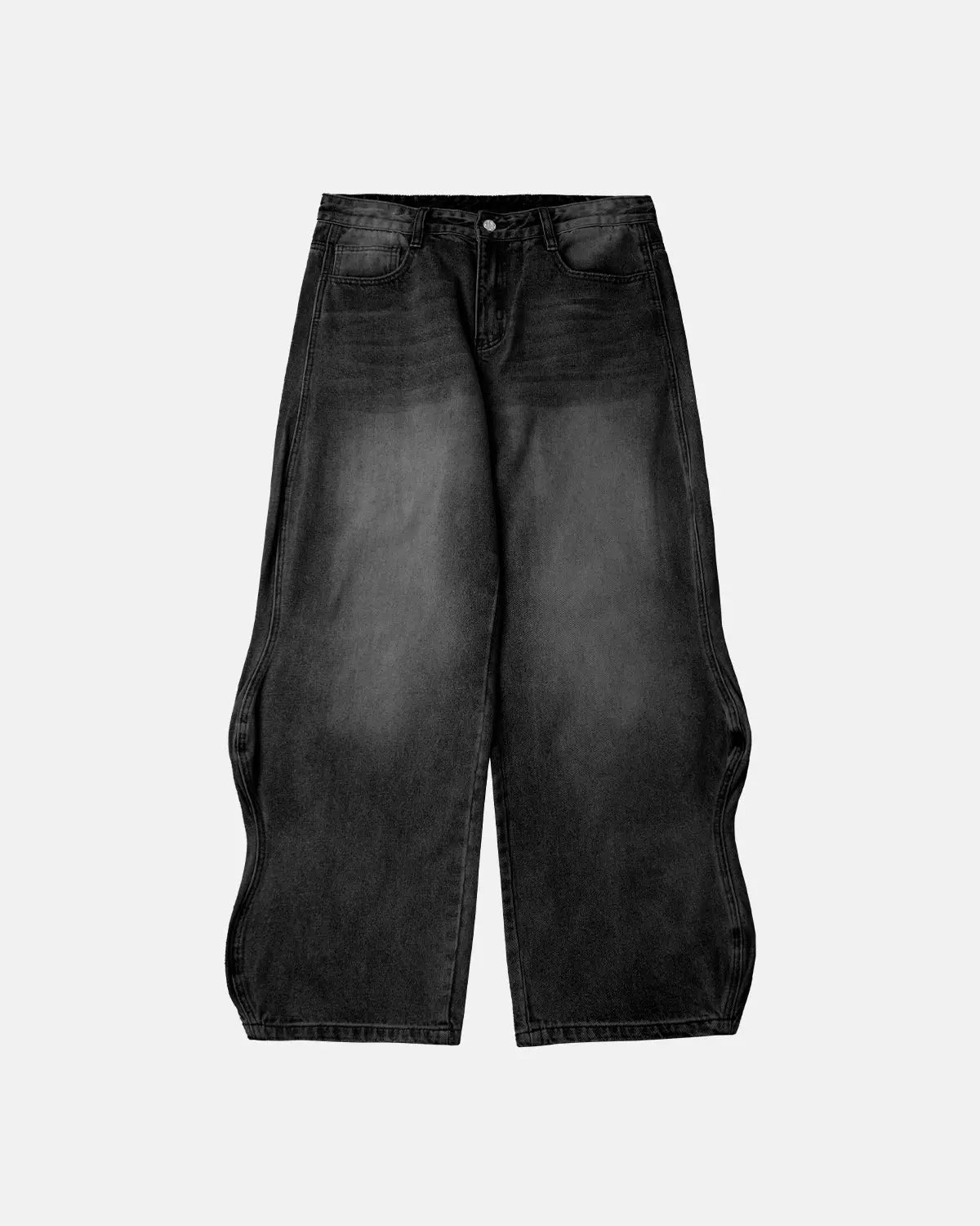 InflationUS washed baggy denim pants with relaxed fit and faded wash, featuring classic five-pocket styling and belt loops.