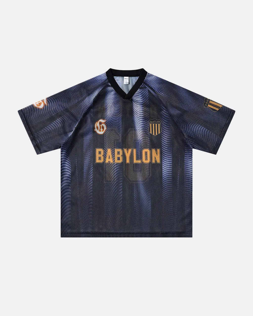 Inflation Gradient Pattern Mesh Jersey T-shirt featuring vibrant colors and breathable mesh fabric, casual streetwear style.