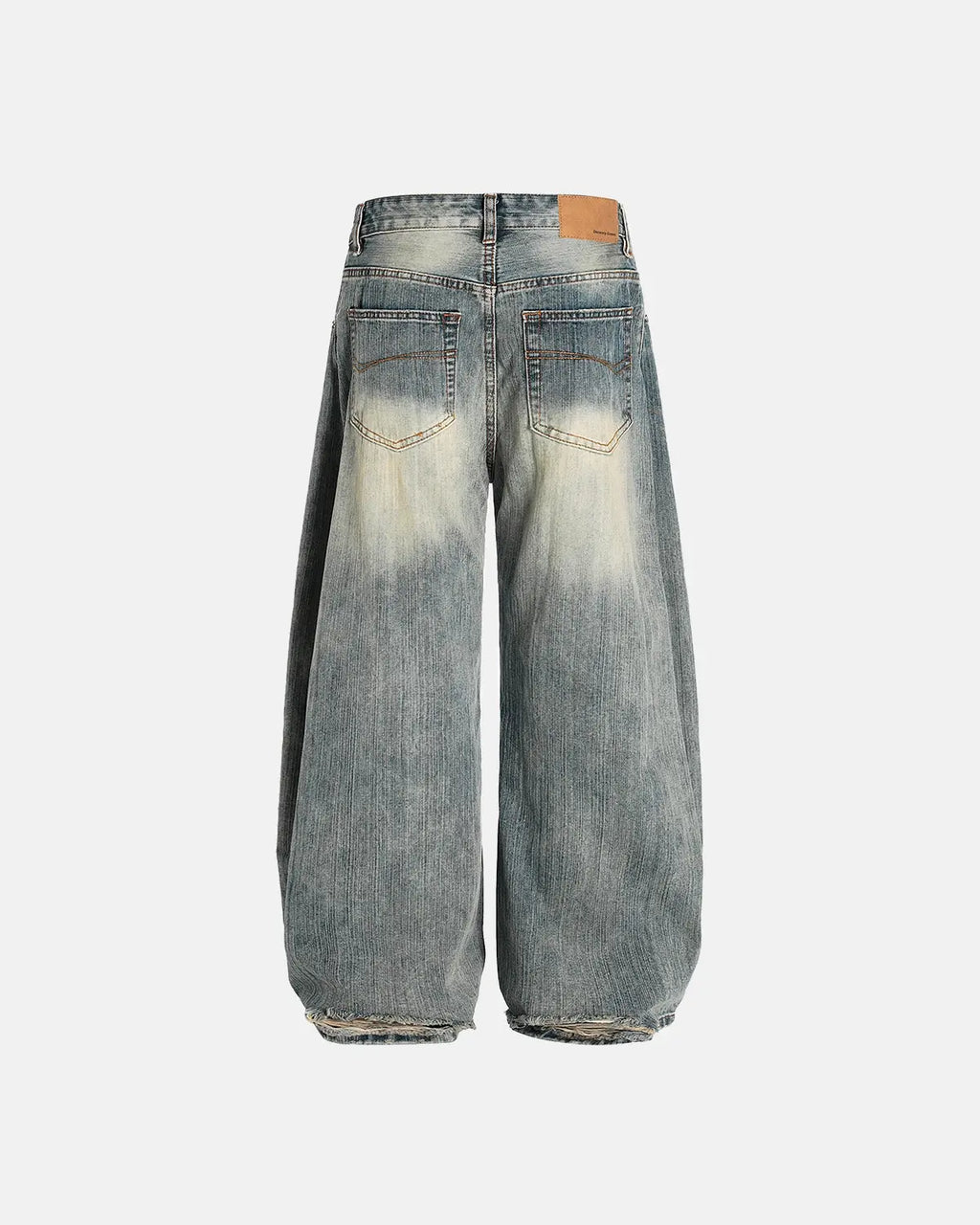 Washed bamboo weave baggy bootcut jeans by Flation Streetwear, showing relaxed fit and eco-friendly fabric details.